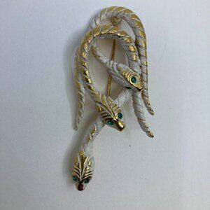 Vtg CORO ? enamel cobra snake white/gold brooch